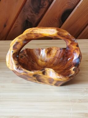 Vintage Hand-Carved Wooden Basket